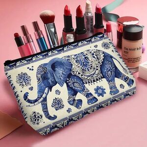 Lightweight, Zippered Bohemian Chic Elephant Makeup Bag